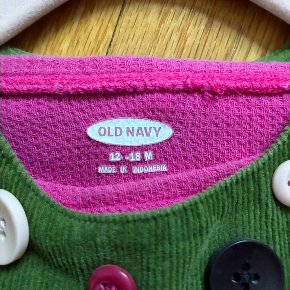 Old Navy Green Dress with Pink Sleeves